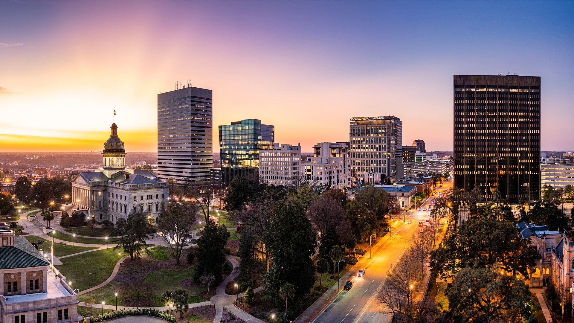 skyline view of Columbia South Carolina west of Armoloy Southeast