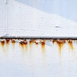 crevice corrosion seen where two painted metal sheets meet.