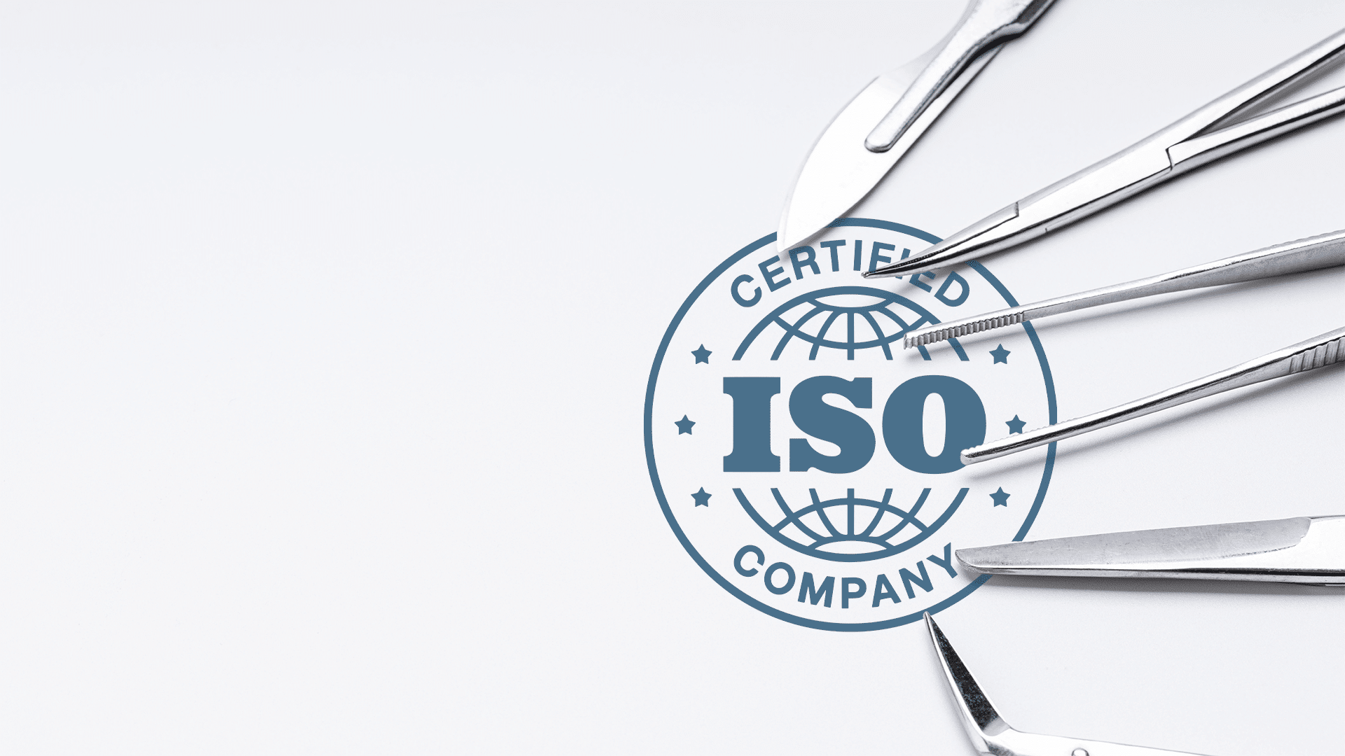 intracutaneous ISO 10993-10 certified logo with medical parts in background