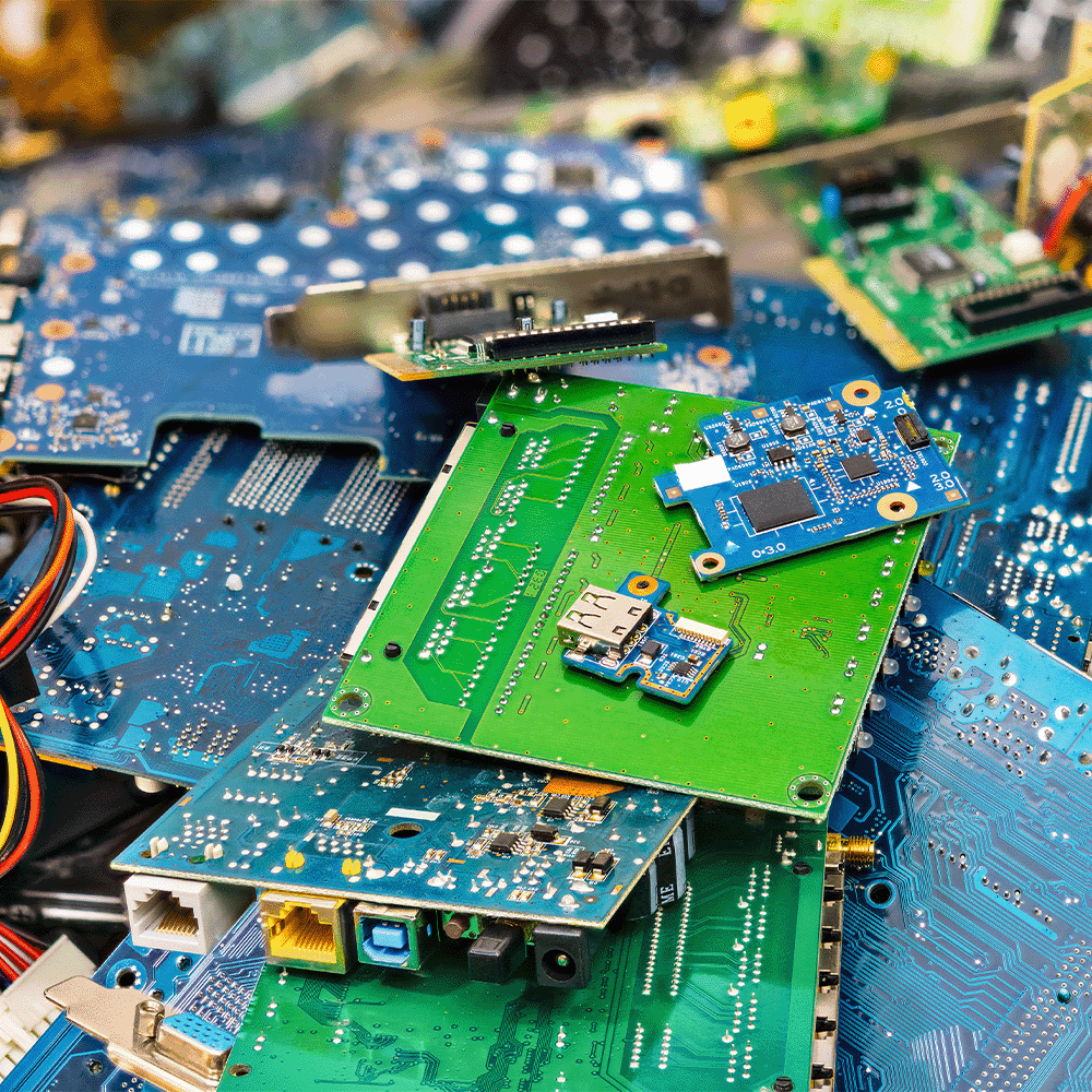 circuit boards in a WEEE compliant recycling bin