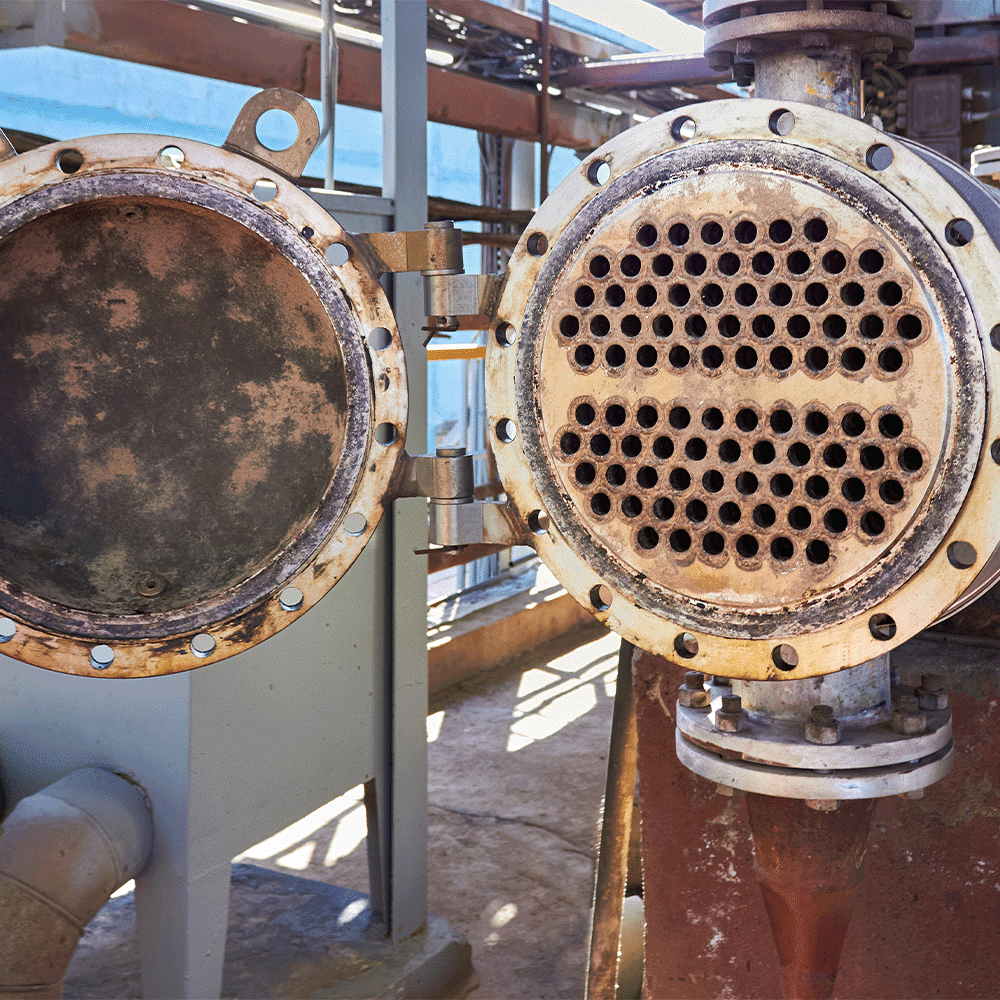 Crevice corrosion buildup on heat exchanger