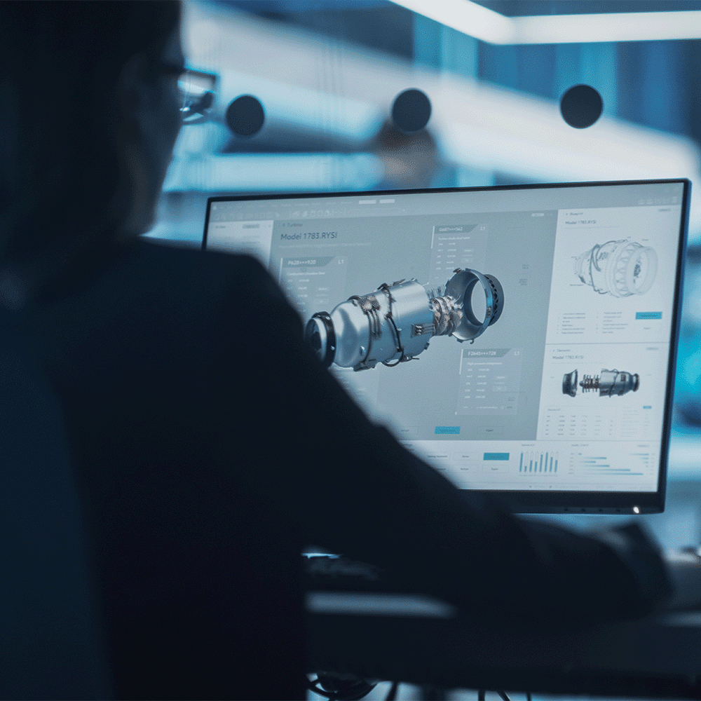 nadcap engineer analyzing CAD of jet engine anatomy