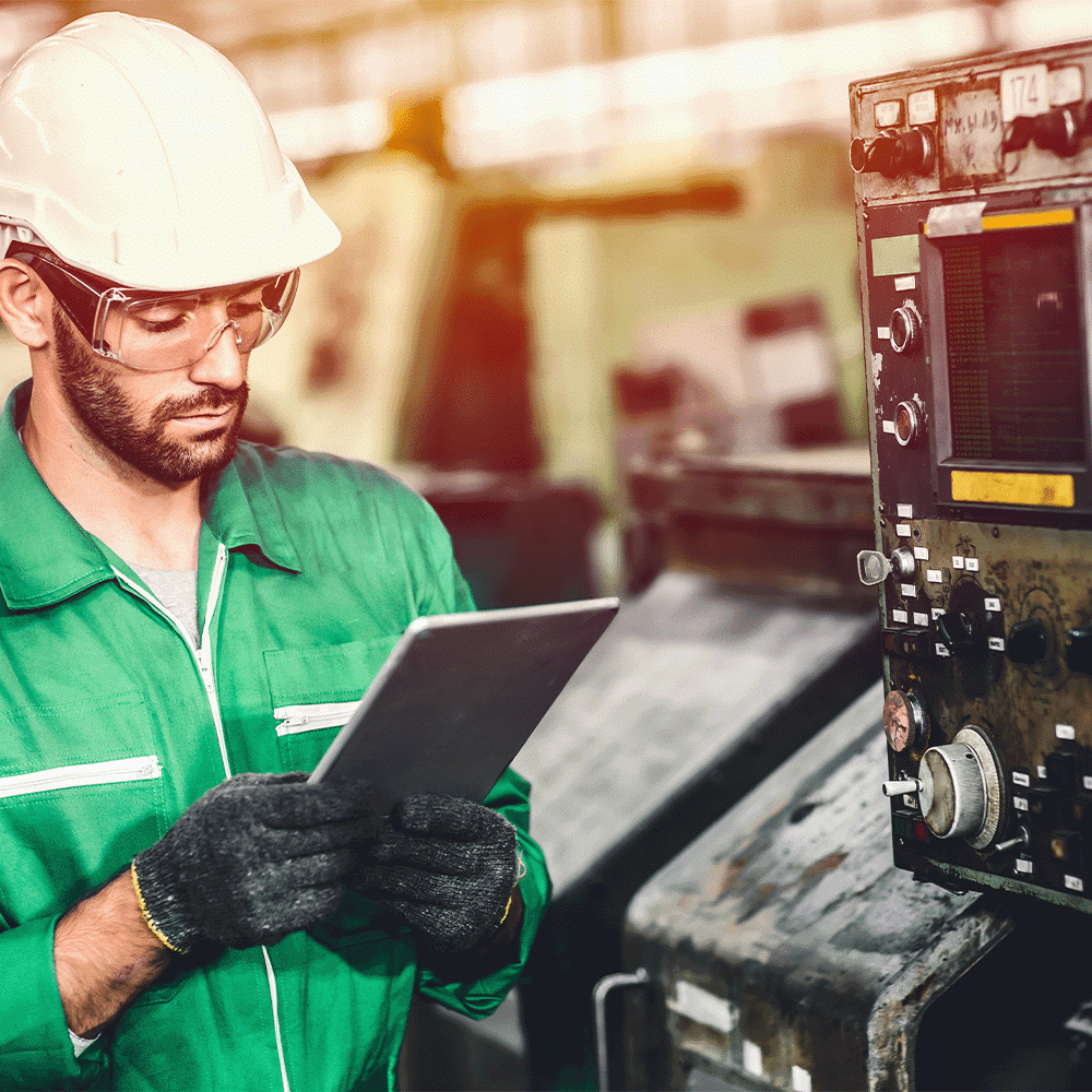 Green eco worker in REACH-compliant factory