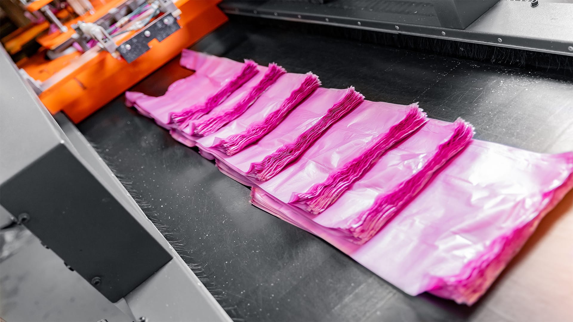 plastic bags seen on automated blow film extrusion molding line