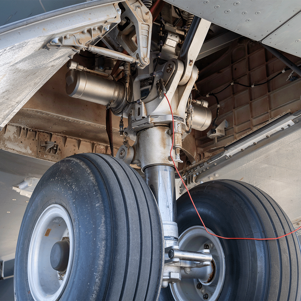 airplane landing gear close up
