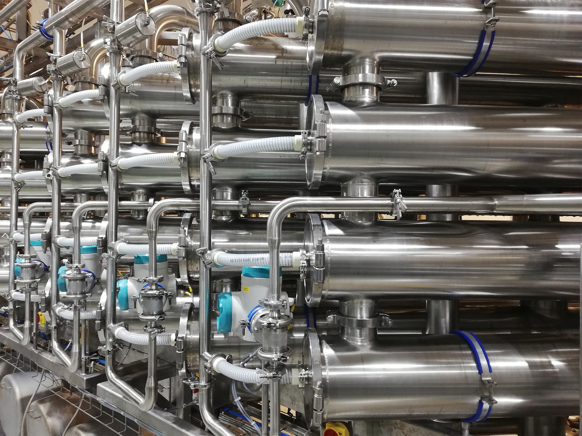 A food manufacturing plant with stainless steel equipment